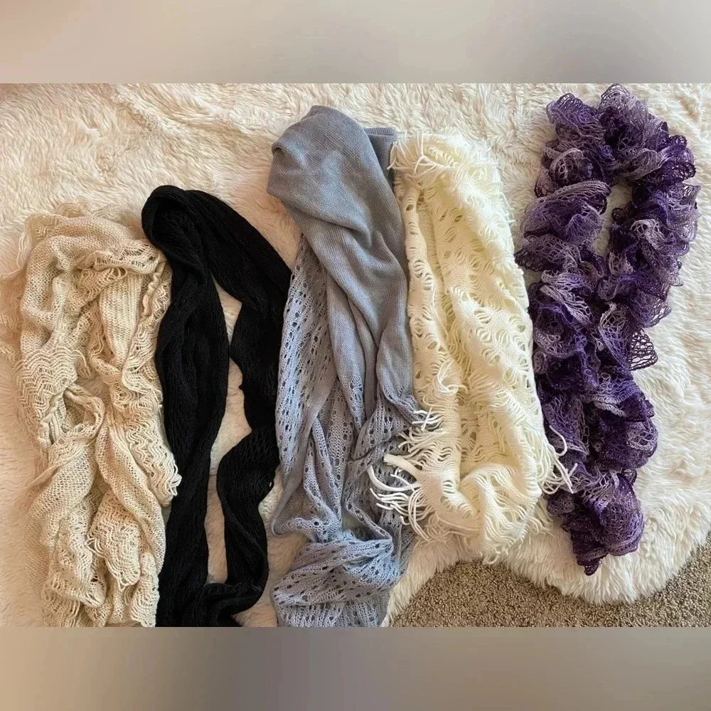 Infinity scarfs set of 5-cream, black, gray, purple